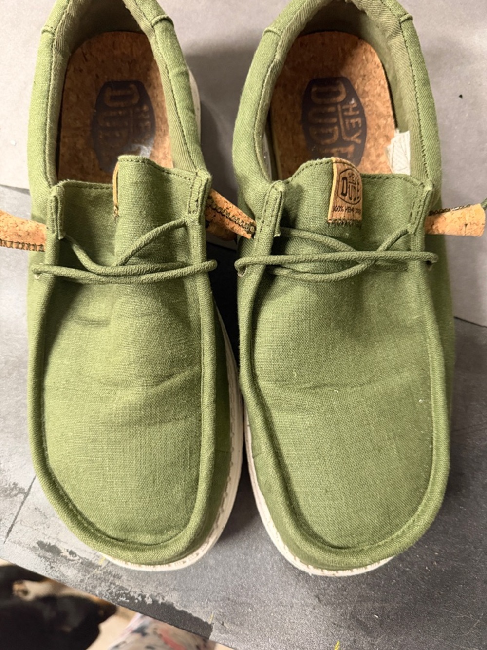Hey Dude Man’s  Olive Green Canvas Slip-On Sneakers